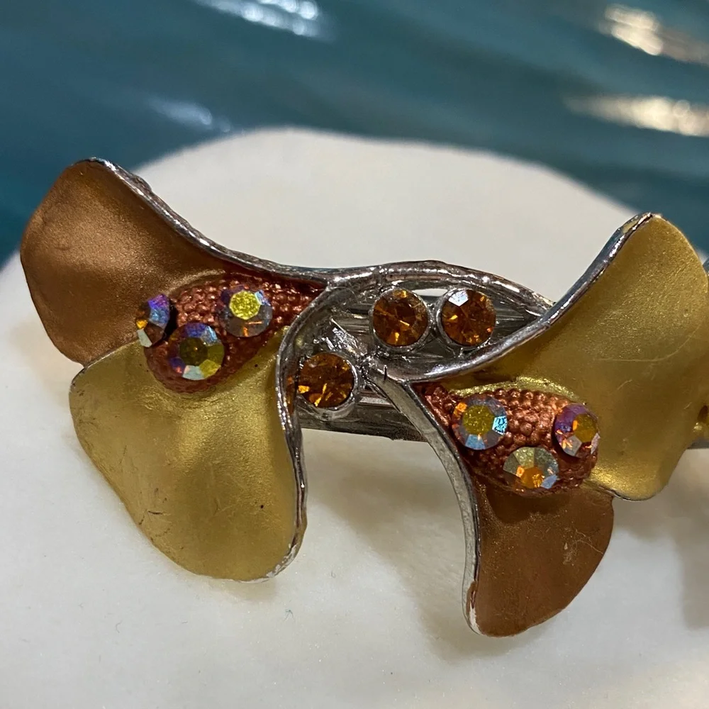 Vintage Rhinestone Floral Hair Barrette 4 inch